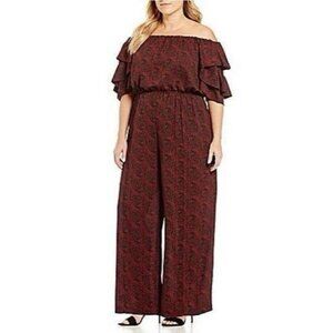 Gibson Latimer Women Jumpsuit Off-Shoulder Puff Butterfly Sleeves Burgundy L NWT